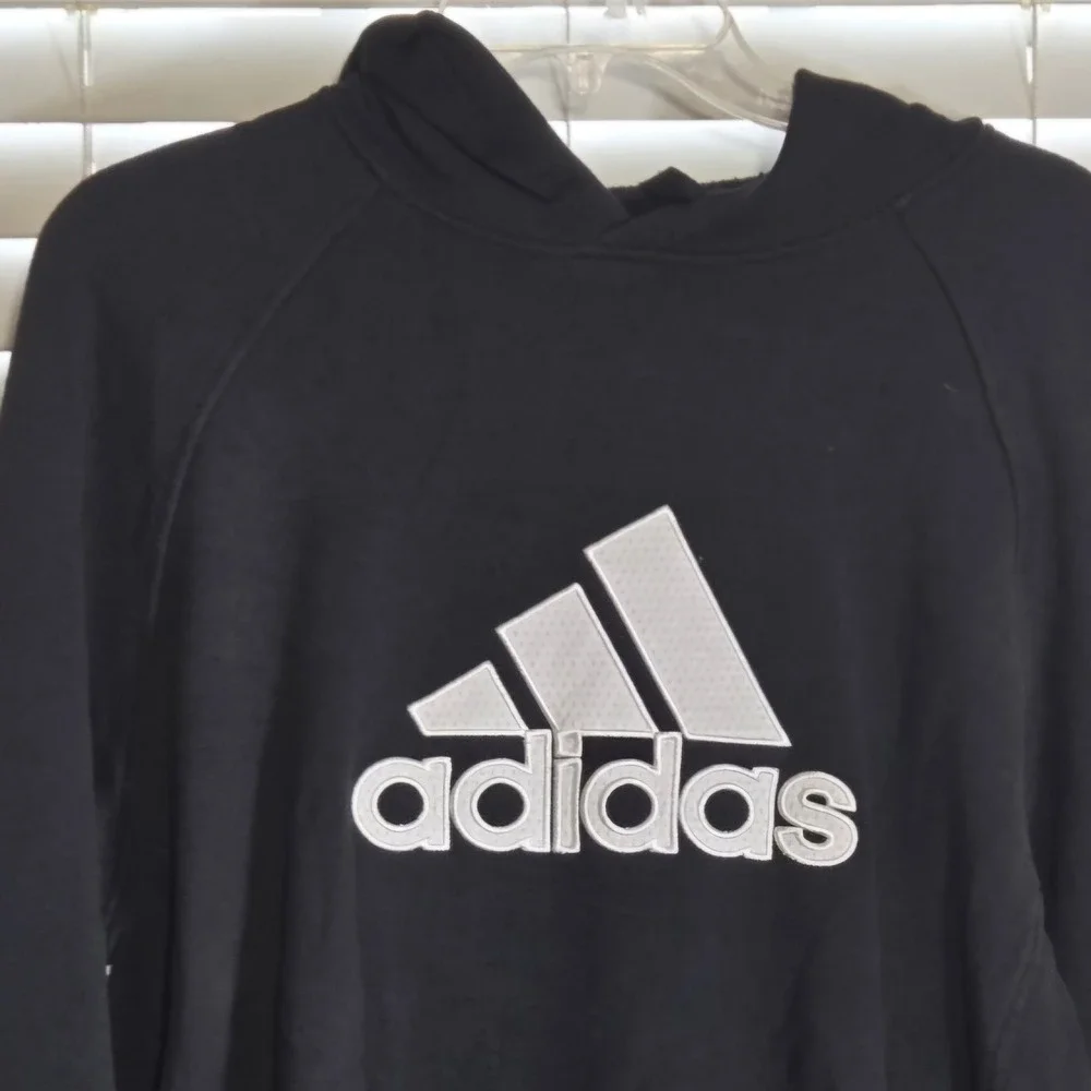 Adidas‎ Mens Hoodie Black Embroidered Logo Pullover Fleece Sweatshirt Medium